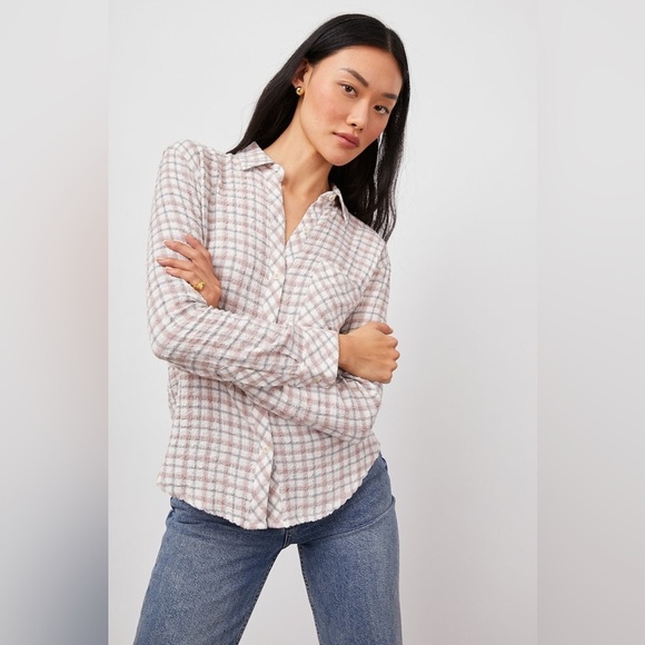 Rails Brady Seersucker Button Up Shirt Powder Steel Brush - Picture 3 of 11